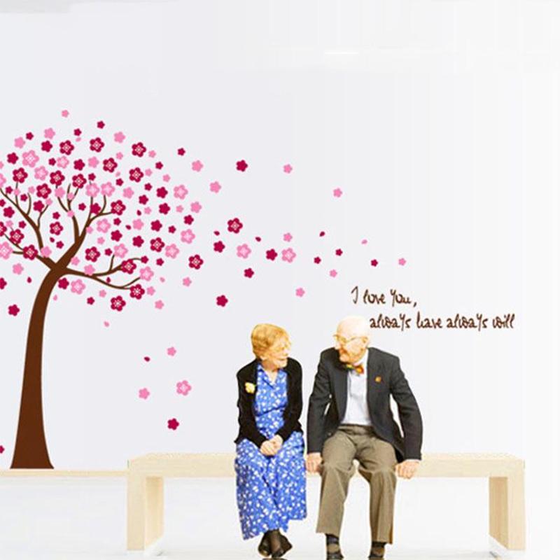 Pink Peach Tree Bloom Wall Sticker Romantic Love Removable Pvc Waterproof Wallpaper