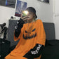 Dark Gothic Funny Pumpkin Fake Two Loose Long Sleeve T-shirts Modern Fashion Long Sleeve Clothing