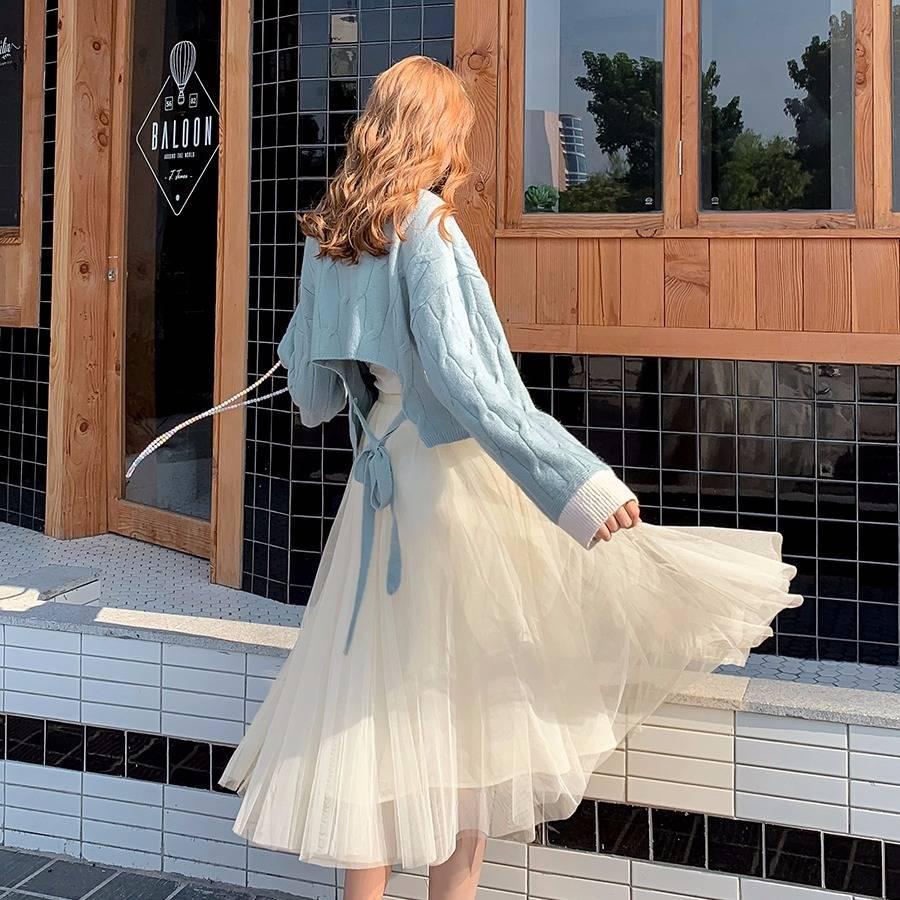 Pofulove Long Sleeve Pullover Twist Back Split Lace Up Sweater Personality Color Matching Sweater