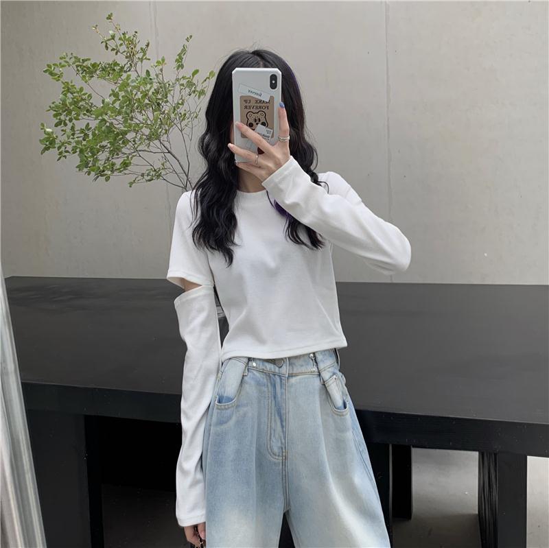 Off Shoulder T Shirt Casual Loose Clothes Tops Pure color Leisure Long Women pullover
