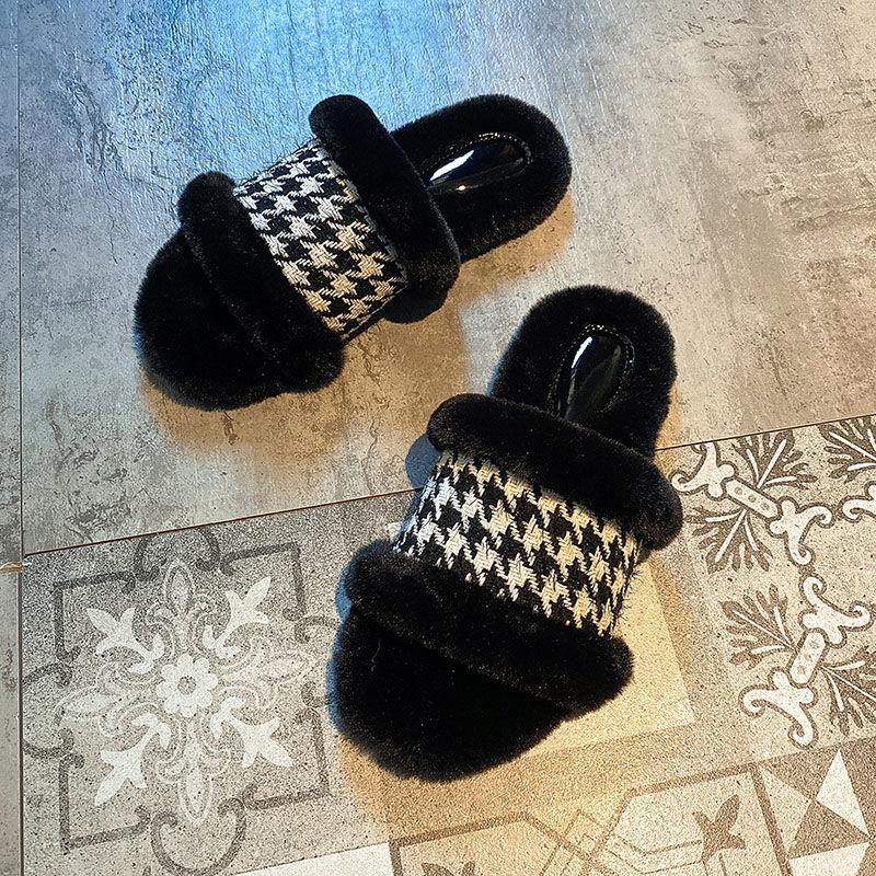 Ladies Autumn/winter Fashion Cotton Slippers One-word Slippers Indoor and Outdoor Casual Flat Shoes Soft Shoes
