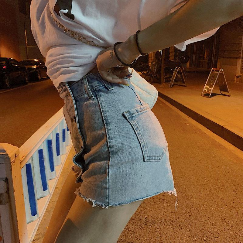 WTEMPO Irregular Buttons High Waist  Women Denim Shorts Loose Spring and Summer Casual Shorts