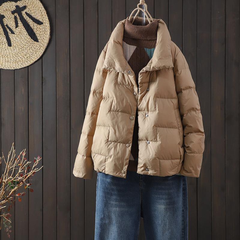 White Duck Down Jacket Women Thin Loose Loose Casual Big Lapel Short Jacket