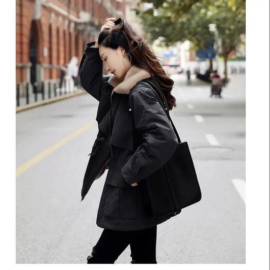 Artificial Wool Is Soft and Comfortable To Overcome The Mid-length Women's Waist and Thin Loose Warm Cotton Jacket Ladies Plus Velvet Jacket Parker