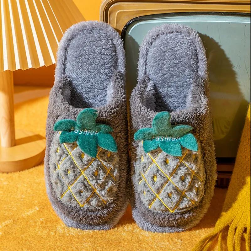 Cotton Slippers for Men and Women Autumn and Winter Home Couples Indoor Warm Cartoon Plush Slippers