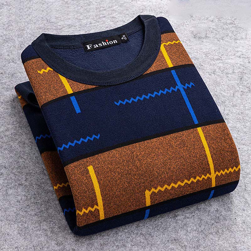 Winter Plus Velvet Sweater Men's Round Neck Bottoming Shirt Young and Middle-aged Long-sleeved T-shirt Sweater