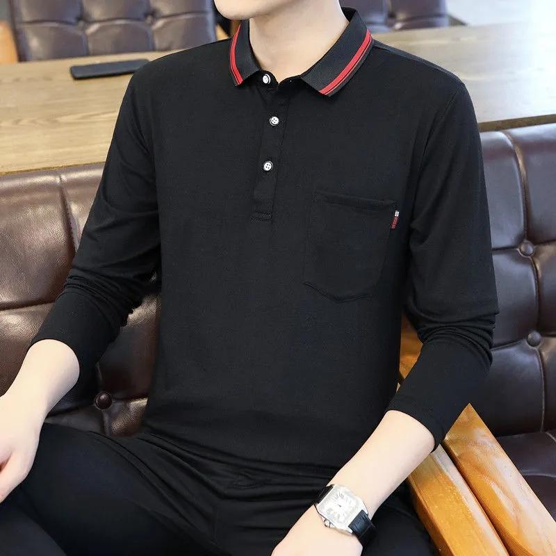 Men's Long Sleeve T-Shirt Lapel Cotton POLO Shirt High Quality Casual Youth Solid Color Top Business Sports Shirt