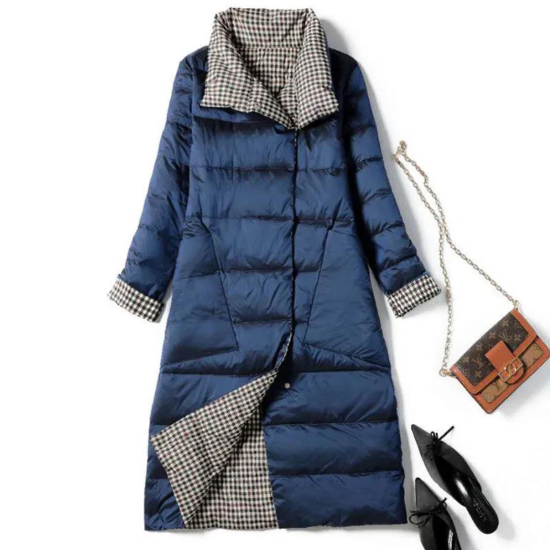 Long Down Jacket Winter Ladies Wear Fashionable Slim-fit Stand-up Collar Jacket Thickened Warmth and Lengthened Over-the-knee Jacket