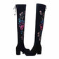 Children's Over-the-knee Boots, Ethnic Embroidery Boots, Thick-heeled Round-toe Elastic Suede Boots