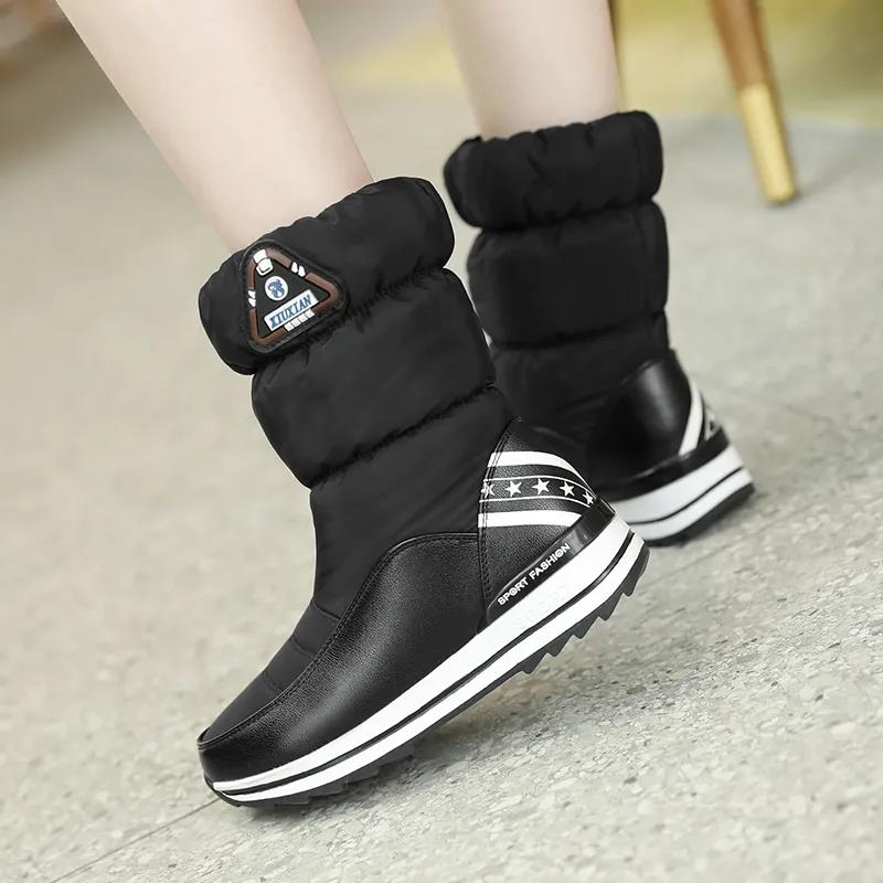 Ski Boots Women Winter Outdoor In The Tube Waterproof Non-slip Travel Snow Boots Plus Velvet Warm Plus Size Boots