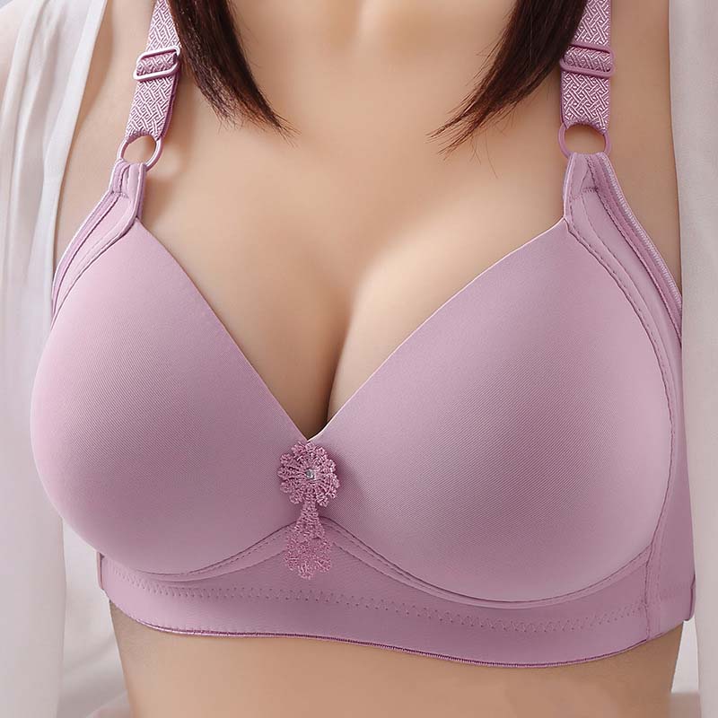 Women Breathable Large Size Thin Glossy Bra Without Steel Rings Three-row Buckle Adjustable Shoulder Straps Simple Natural Bra