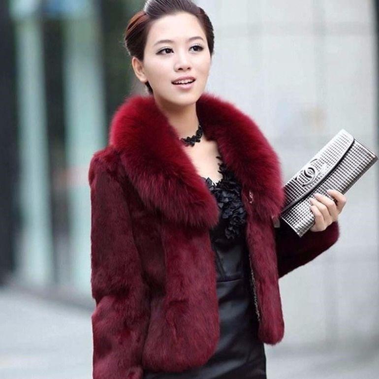 Autumn Winter Fur Coat Women Short Faux Rabbit Fur Coats Plus Size Warm Soft Fleece Jacket with Fur Collar