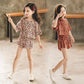 Girls' Summer Suits Leopard Print Middle and Large Children's Clothes T-shirts, Shorts Cotton Two-piece Student Suits