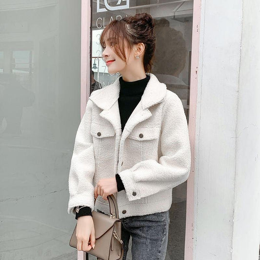 Fashion Trend Velvet Women's Coat Autumn and Winter Loose Plus Velvet Thick Lamb Wool Coat