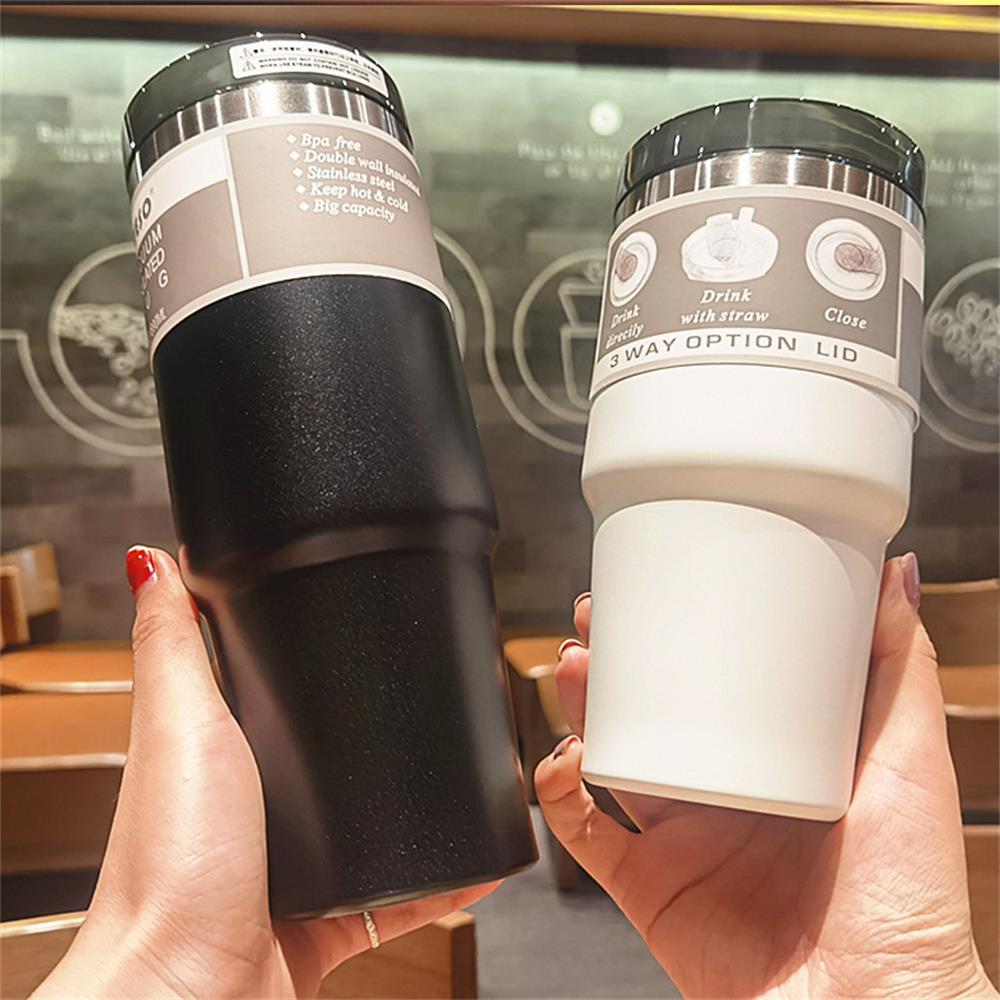 600 & 890ml Creative Fashion 304 Stainless Steel Thermo Cup Travel Coffee Mug with Lid Straw Car Water Bottle for Gift