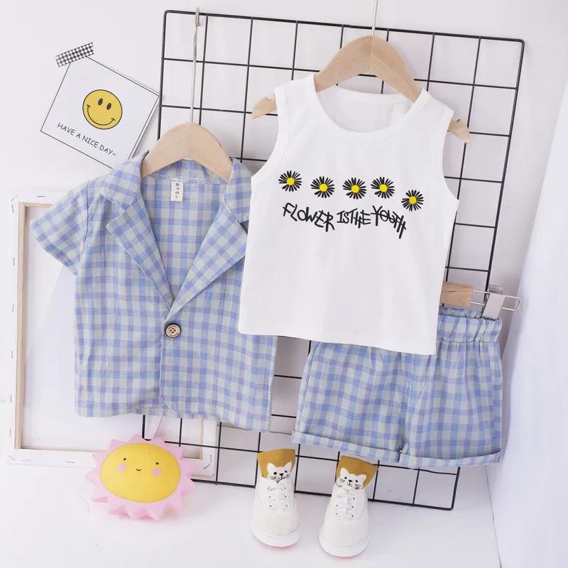 Boy's Suit Summer Foreign Style Children's Clothing Men and Women Baby Handsome Summer Short-sleeved Three-piece Suit