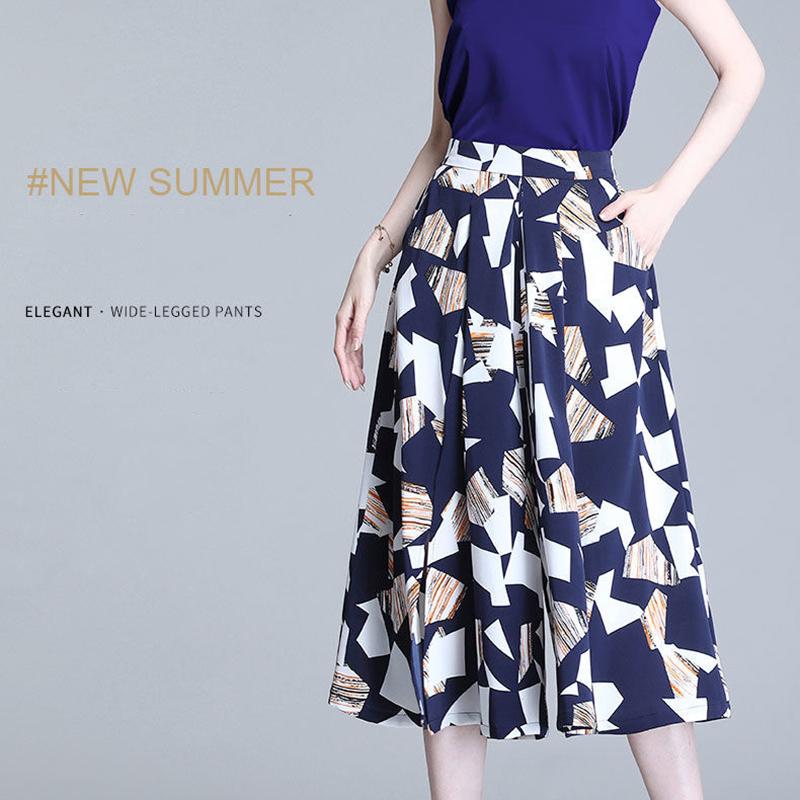 Women Chiffon Skirt-like Wide-leg Pants Loose High Waist Trousers Summer Cool and Breathable