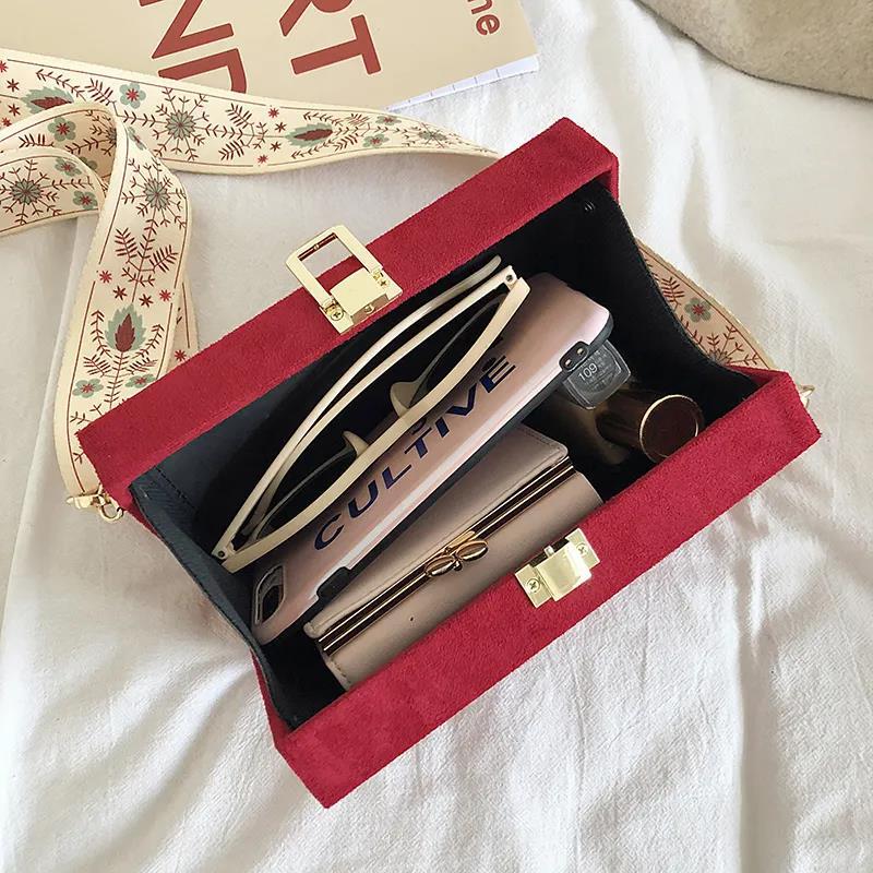 Women Box Bag Handbags Casual Clutch Purse Shoulder Crossbody Bags Velvet Wide Adjustable Belt