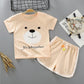 Children's Short Sleeve Suit Korean Style Printing Boys and Girls' T-shirt and Shorts Two Piece Set