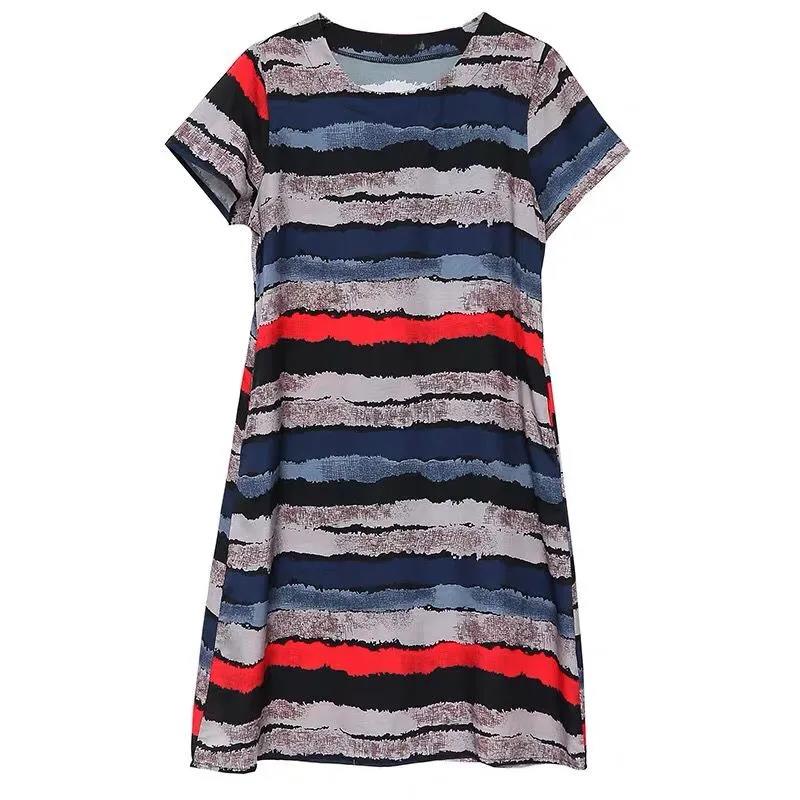 Bohemian Women's Floral Print Short Sleeve Dress Casual Loose Party Tunic Mid-length Dress Round Neck Short Sleeve Loose Casual Dress