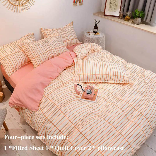 Fitted Sheet Bed Suit Four-piece Set of 1.5 Meters 1.8 M Bed Thick Grinding Cotton Home Bed Set of Gravar