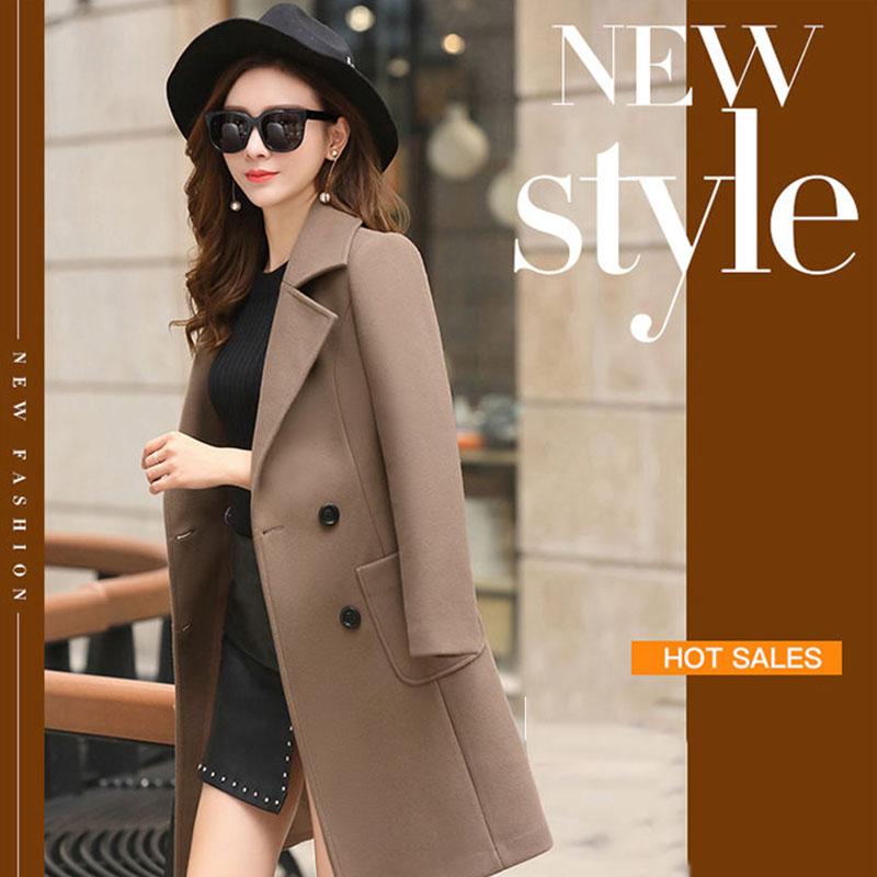 Autumn and Winter Korean Style Slim Slimming Fashion Temperament Mid-length Waist Woolen Coat Women's Woolen Coat