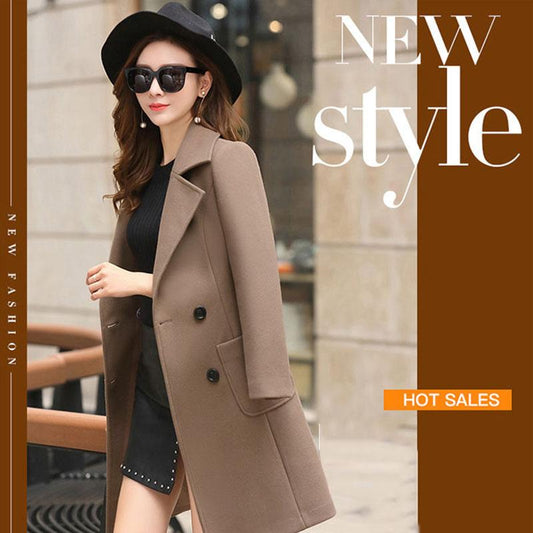 Autumn and Winter Korean Style Slim Slimming Fashion Temperament Mid-length Waist Woolen Coat Women's Woolen Coat