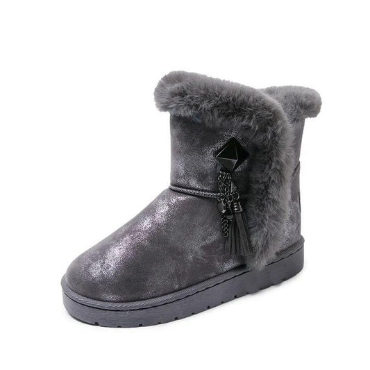 Women's Snow Boots Padded Non-slip Winter Fringed Short Boots Korean Style Cotton Boots Sequins