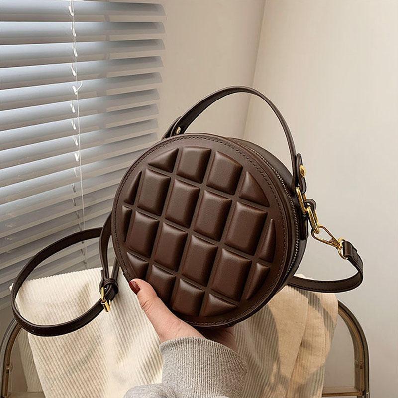 Single Color Handbag Round Bag Pu Leather Chain Messenger Bag Women Large Capacity Crossbody Bags Outing Trip