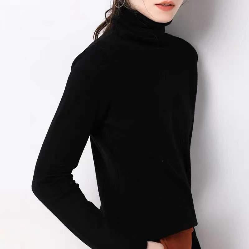 Pofulove Women Turtleneck Pullover Sweater warm loose soft Jumper Winter lady Knitted sweater pink