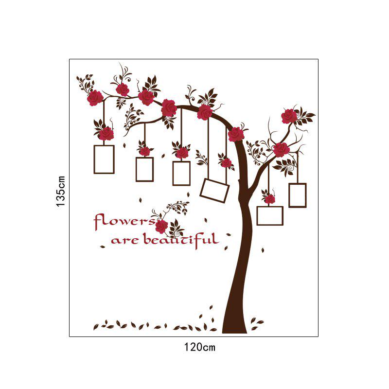 [Wall sticker ]Red Flowers Frame Tree Wall Stickers Home Decor Living Room Bedroom Art Decoration De