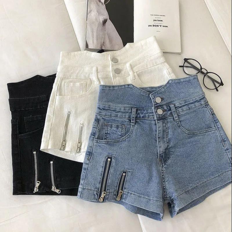 Large Size Loose Denim Shorts Female High Waist Summer Korean Version Was Thin Fashionable Double Zipper Wide Leg Pants
