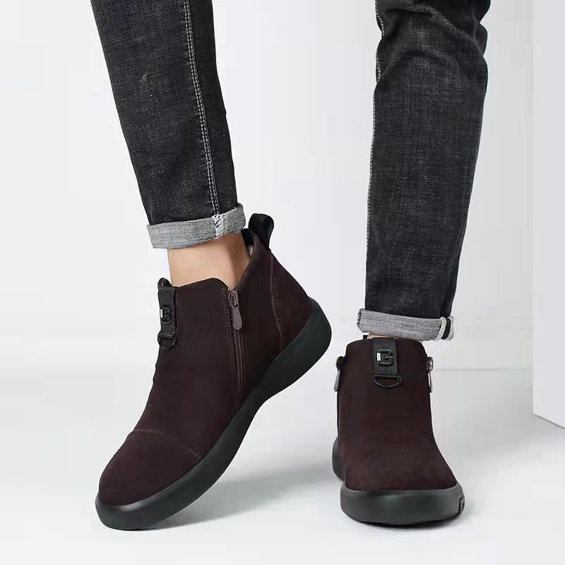 Frosted Men's Fashion Leather Shoes Warm Casual Shoes Flat-bottomed Plus Velvet Cotton Shoes