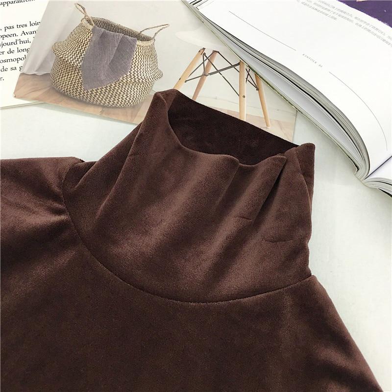 Pofulove Women Basic Warm OL Top Stretch High Quality Smooth Pullover Pleuche Turtleneck Sweater