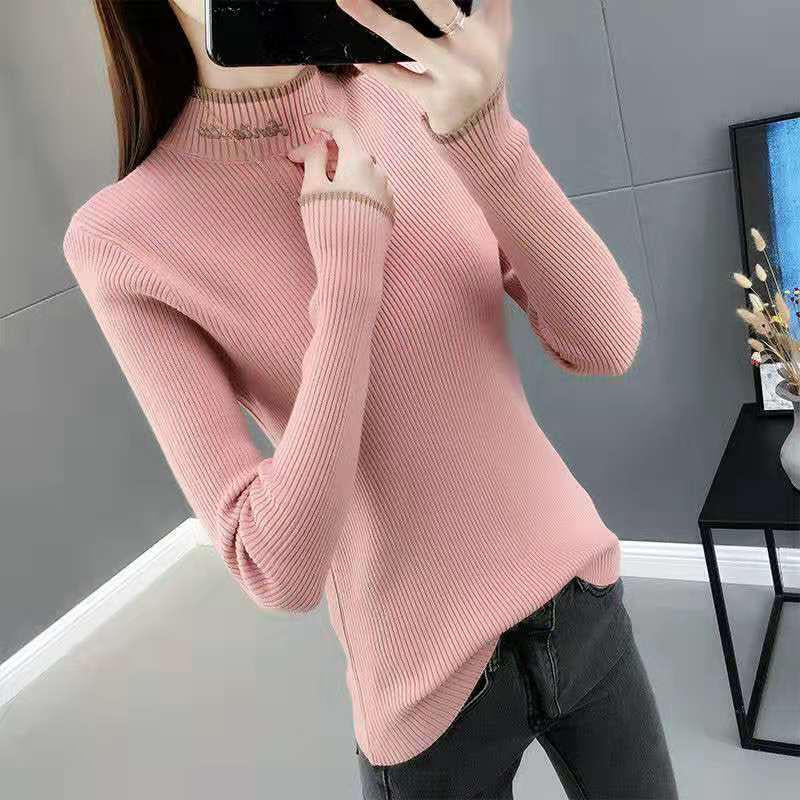Autumn and Winter Korean Warm Knit Sweater Slim Long-sleeved Solid Color Blouse Round Neck Non-ball Sweater