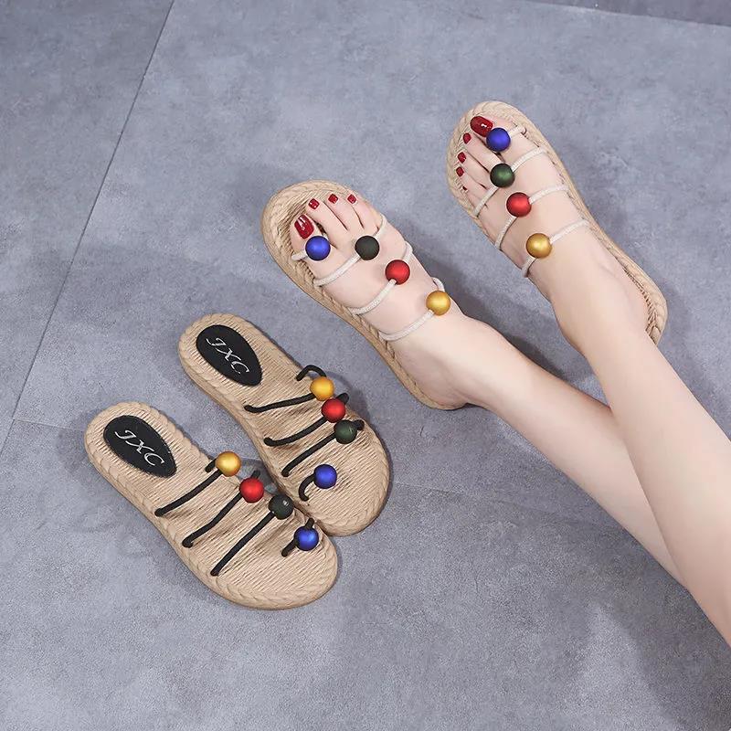 Sandals Female Fairy Spring and Summer Flip Flops Set Toe Flat Beach Slippers Female Sandals