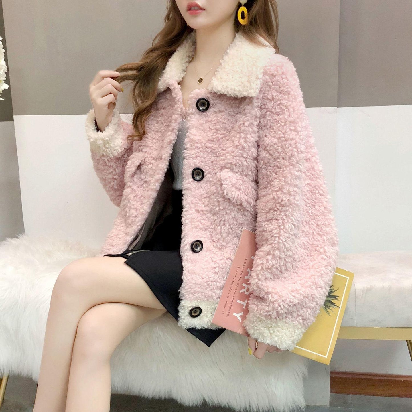 Lamb Wool Coat Women Imitation Fur One Particle Sheep Shearing Korean Loose Coat Women Autumn and Winter
