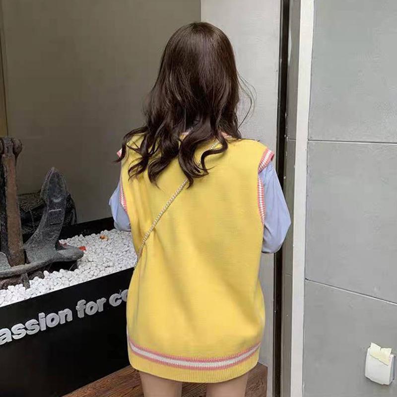 Spring and Autumn Sleeveless Knit Vest Vest Girl Student Loose All-match Sweater
