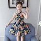 Children's Fashion Ruffle Print Dress Girl Casual Off Shoulder O-neck Above Knee Dresses