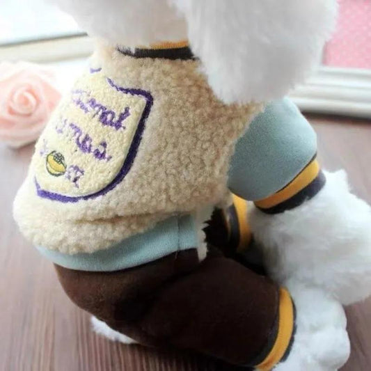 Pet Small Dog Puppy Plus Velvet Thick Warm Clothes Autumn Winter Four-legged Cotton Coat Teddy Dog Cute Print Clothing