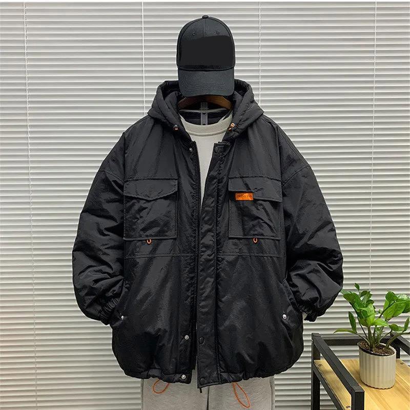 Cotton-padded Jacket Men's Jacket Tide Brand Autumn and Winter Trend Hooded Tooling Cotton-padded Jacket Lovers Cotton-padded Jacket Bread Clothes