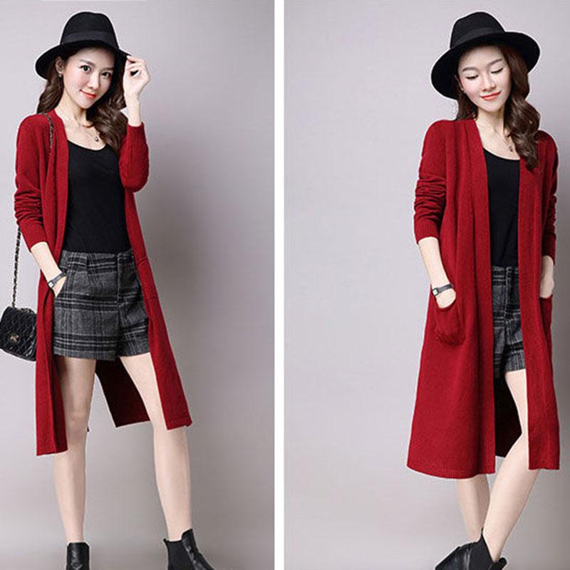 Spring and Autumn Long Knit Jacket Long Sleeve Cardigan Loose Sweater Student Slim Temperament Female Coat