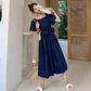 Female Plus Size Bubble Sleeve Elegant Holiday Dress Summer Vintage Big Bow Slim Vacation Dress