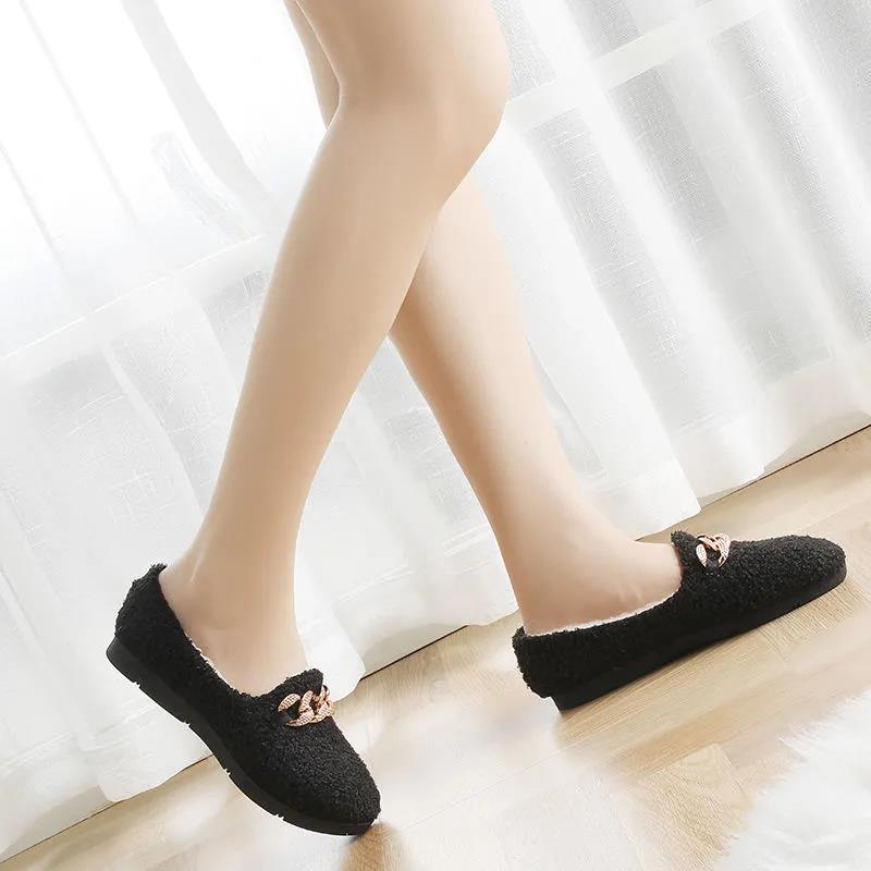 Autumn and Winter Plus Velvet To Keep Warm Korean Version of One-step Women's Winter Wear All-match Plush Cotton Shoes