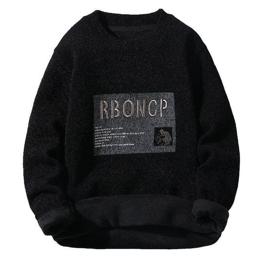 Sweater Men's Plus Velvet Autumn and Winter Models One Velvet Thick Round Neck Sweater Men's Clothes