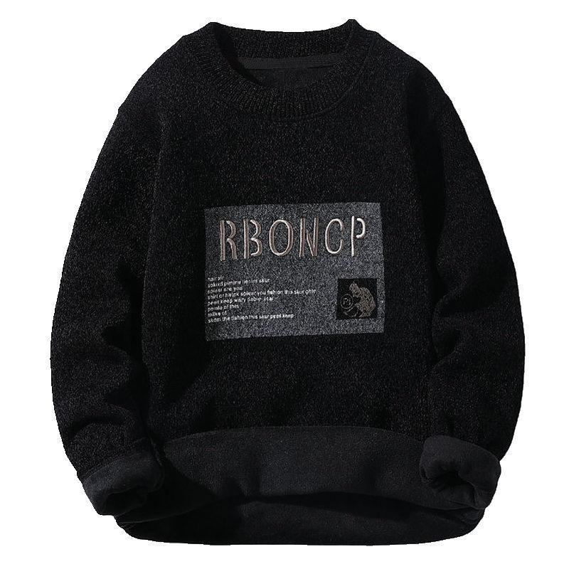 Sweater Men's Plus Velvet Autumn and Winter Models One Velvet Thick Round Neck Sweater Men's Clothes