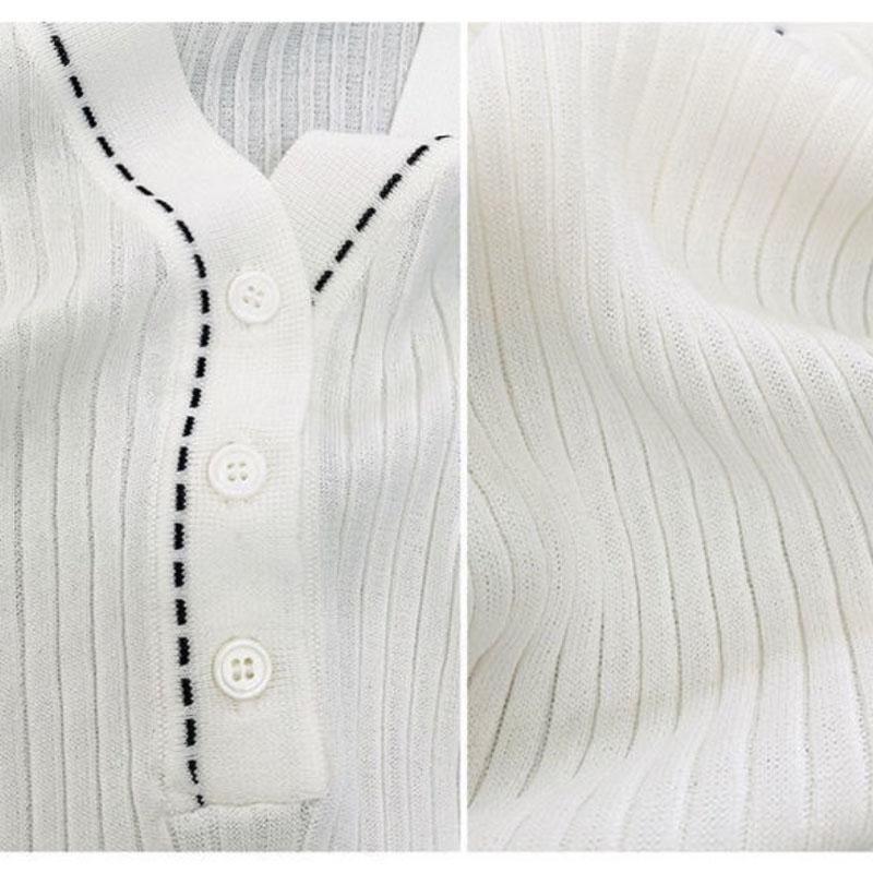 Women Slim Sweater Shirt Cutout Thin Pullover V-Neck Short Sleeve Sweater Casual Comfortable Shirt Spring