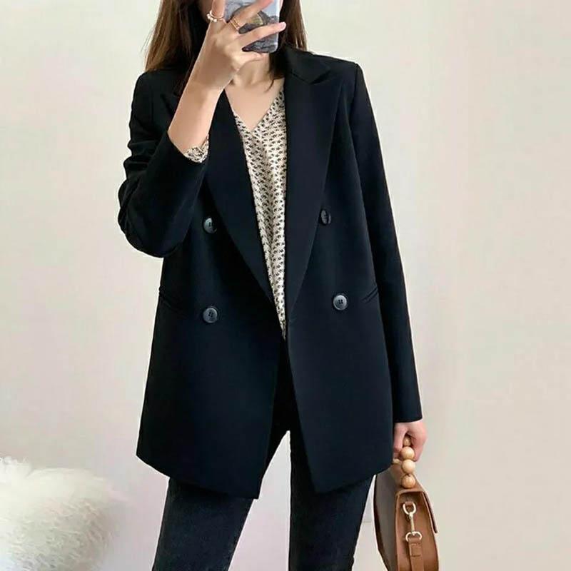 Black Small Suit Jacket Female Spring and Autumn British Style Loose Temperament Western Fashion