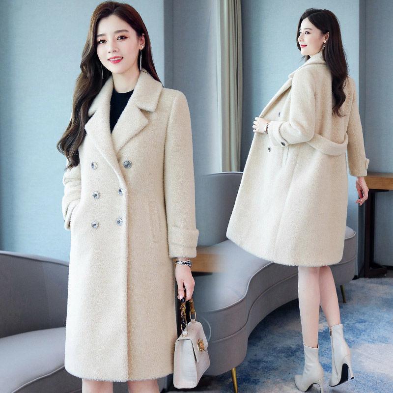 Imitation Mink Velvet Coat Women Mid-length Coat Winter Fashion Korean Thick Slim Woolen Coat