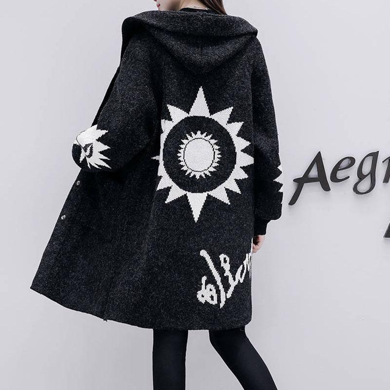 Autumn and Winter Plus Size Loose Sweater Mid-length Knitted Cardigan Jacket Jacquard Pattern Female Jacket